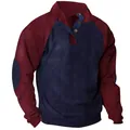 Men's slim fit corduroy sweatshirt featuring raglan sleeves and stand collar detail - S / Tops / Navy & Burgundy