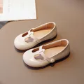 Elegant classic cream Mary Jane shoes for toddler girls with durable hook-and-loop strap - Beige