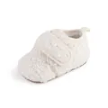 Detailed view of cream-colored sherpa fleece baby winter pre-walker shoes with strap - Insole Length 11cm / White