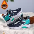 Baskets d'hiver pour garçons, bleu marine et turquoise, doublure en fourrure - 38 / Style Doublé Polaire / Chaussures en Coton Bleu Foncé (rh1910)
