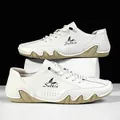 Chaussures décontractées en cuir blanc pour homme avec semelle pieuvre kaki unique - 38 / Blanc
