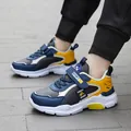 Baskets d'hiver pour garçons bleu et jaune avec doublure polaire et velcro. - 38 / Style Simple / Chaussures en Cuir Gris Jaune Standard (rh1910)
