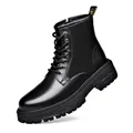Professional black men's combat Martin boots featuring thick sole and side zipper - Black