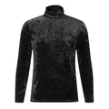 Camiseta de hombre de manga larga y cuello alto en terciopelo aplastado negro, corte entallado - Negro