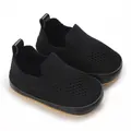 Scarpe da camminata in maglia nera per neonati con suola in gomma morbida e flessibile - Nero