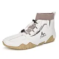 White mid-top men's octopus casual sock boot with tan rubber sole and knitted collar - 38 / White