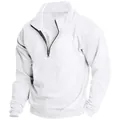 Dettaglio di una felpa in pile bianca da uomo con mezza zip e collo alto per l'autunno - Taglia S / Top / Bianco