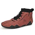 Salkin mid-top men's casual sock boot with octopus-style sole in reddish brown - 38 / Burgundy