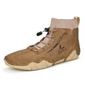 Casual brown mid-top octopus-sole sock boots for men featuring a stylish classic fashion logo - 38 / Tan