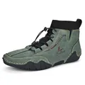 Men's mid-top casual sneakers in green-grey with black sock collar and bungee laces. - 38 / Green