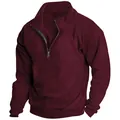 Dettaglio di una felpa bordeaux da uomo con mezza zip, collo alto e calda fodera in pile invernale - Taglia S / Top / Borgogna