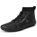 Stylish black mid-top octopus sole casual sock boots for men with leather finish - Black