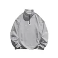 Fleece-lined men's light grey half-zip sweatshirt with a high stand collar detail - Light Gray