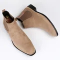 Macro view of light brown suede men's Chelsea boots with square toe design - 40 / Chelsea Style (20014B) / Beige