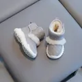 Grey children's fleece-lined snow boots with quilted pattern and faux fur trim - Gray