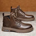 Herren Vintage Martin Stiefel aus braunem Leder mit warmem Futter und rutschfester Sohle - 38 / Fleece-Futter (88233) / Braun