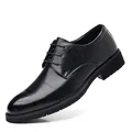 Elegant black men's business dress shoes with crocodile pattern texture and thick soles - 38 / Standard All Seasons Style / Black
