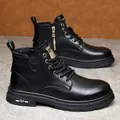 Herren Martin Boots aus schwarzem Echtleder mit praktischem Seitenreißverschluss und Profilsohle - 38 / Fleece-Futter (88233) / Schwarz