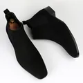 Professional view of black suede men's Chelsea boots featuring modern square toe design - 40 / Chelsea Style (20014B) / Black