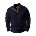 Detalle de sudadera para hombre con textura gofrada y coderas en color azul marino - Azul marino