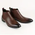 Detailed side view of brown men's Chelsea boots with a stylish square toe design. - 40 / Chelsea Style (20014B) / Chestnut