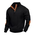 Gedetailleerde weergave van zwaargewicht jacquard henley sweatshirt voor heren met patches. - XL / Tops / Zwart