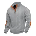 Detail van de jacquard-textuur en elleboogstukken op de grijze henley-trui - 2XL / Tops / Lichtgrijs 2