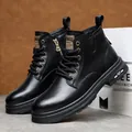 Bottes Martin classiques en cuir noir pour hommes dans un style de travail rétro vintage - 38 / Noir (Doublure Polaire)
