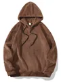 Vue détaillée de la texture douce en polaire corail marron de ce sweat à capuche - S / Hauts / Chameau