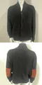 Men's black knit cardigan jacket featuring stylish brown suede elbow patches and buttons - M / Tops / Black
