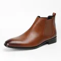 Classic men's brown leather Chelsea boots with elegant square toe and elastic side - 40 / Chelsea Style (20014B) / Brown