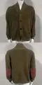 Men's olive green shawl collar cardigan with contrasting suede elbow patches - M / Tops / Army Green