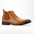 Stylish brown men's Chelsea boots featuring crocodile pattern and square toe design - 40 / Chelsea Style (20014B) / Camel