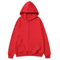 Vista plana detallada de una sudadera con capucha unisex roja brillante con cremallera - S / Tops / Rojo