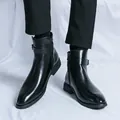 Bottines Chelsea noires élégantes pour hommes de style britannique avec boucle et fermeture - 38 / Noir