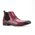 Stylish men's burgundy crocodile-embossed leather square toe Chelsea ankle boots - 40 / Chelsea Style (20014B) / Burgundy