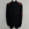 Men's slim fit black knitted cardigan with brown shoulder and elbow patches - Black