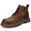 Vintage brown leather-style mid-top Martin boots for men with durable rubber soles - 38 / Standard Style (6553) / Tan