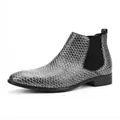 Stylish men's Chelsea boots with silver fish-scale texture and square toe design - 40 / Chelsea Style (20014B) / Snake Pattern Silver