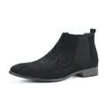 Men's black croc-embossed suede Chelsea boots with square toe and elastic side panel - 40 / Chelsea Style (20014B) / Matte Stone Texture