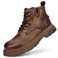 Vintage brown men's Martin boots with mid-top lace-up design and rugged rubber sole - 38 / Fleece Lined Warm Style (6553) / Brown