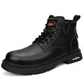 Classic men's retro British style black leather Martin work boots with mid-top design - 38 / Standard Style (6553) / Black