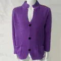 Men's slim-fit purple waffle knit cardigan with lapel and long sleeves - Purple