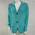 Men's slim fit turquoise waffle knit cardigan with lapel collar and shoulder patches - Lake Blue
