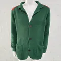 Elegant green waffle knit cardigan for men featuring lapels and contrast shoulder patches - Green