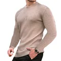 Close-up of the intricate grid texture on this men's slim fit crewneck sweatshirt - S / Tops / Khaki