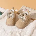 Bottes d'hiver pour bébé beiges avec nœud à carreaux et doublure polaire douce - Taille 22 (Longueur Intérieure 14cm) / Kaki