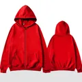 Sweat à capuche zippé rouge uni pour hommes et femmes, vue de face et de dos, hiver - Rouge