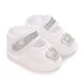 White baby christening shoes with sparkling silver crown and soft sole for 0-1 years old - Inner Length 10cm / K13 Silver