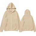 Sweat à capuche zippé unisexe beige avec poches avant et poignets côtelés - Kaki